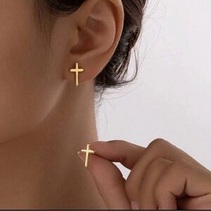 Gold Plated Stainless Steel Cross Stud Earrings